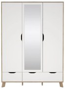 Șifonier alb-în culoare naturală cu aspect de lemn de stejar cu oglindă 147x201x58 cm Ikast – Tvilum