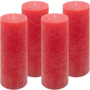 Set de lumânări rustice, 20 cm, Ø 7,5 cm, roșu, 4 buc