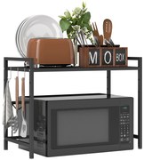 HOMCOM Suport extensibil pentru cuptor cu microunde pe 2 niveluri cu 3 cârlige, din metal, negru | Aosom Romania
