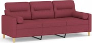 vidaXL Canapea cu 3 locuri cu pernuțe, roșu vin, 180 cm, textil