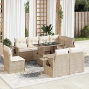 vidaXL Set canapele de grădină, 9 piese, cu perne, bej, poliratan