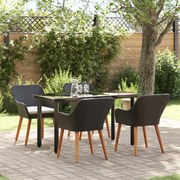 vidaXL Set de masă pentru grădină cu pernă 5 pcs Negru poliratan