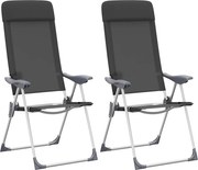 vidaXL Scaune de camping pliante, 2 buc., negru, aluminiu