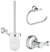 Set accesorii baie Grohe Authentic City 3 in 1, perie WC cu suport, suport hartie igienica, cuier prosop, fixare ascunsa, crom-(40656001,40658001,40657001)