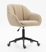 HR2055K Scaun Crem din Piele Ecologica cu Bază Neagră