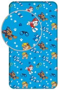Cearceaf pentru copii albastru din bumbac pentru pat de o persoană cu elastic 90x200 cm Paw Patrol – Jerry Fabrics