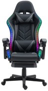 Scaun gaming, sistem iluminare bandă LED RGB, masaj în perna lombară, suport picioare, Negru/Gri
