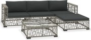 vidaXL Set mobilier de grădină cu perne, 5 piese, gri, poliratan