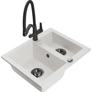 Mexen Carlos chiuvetă granit de 1,5 compartimente cu baterie de bucătărie Duo, alb - 6518-20-671701-70-B