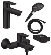 Set baterie lavoar, baterie cada si set de dus, negru mat, Hansgrohe Talis E