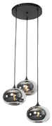 Lampă suspendată Art Deco neagră cu sticlă fumurie cu 3 lumini rotundă - Busa