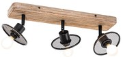 Plafoniera industriala neagra cu lemn 3 lumini - Jasmine