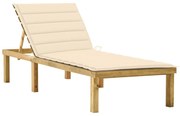 vidaXL Șezlong cu pernă crem, lemn de pin tratat