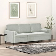 vidaXL Canapea cu 3 locuri cu pernuțe, gri deschis, 180 cm, catifea
