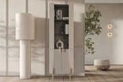 Vitrina Malmi 60 cm pe bază de metal - cașmir / crem bianca / picioare aurii