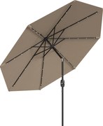 Umbrelă de grădină Ø265 cm cu 32 LED-uri solare, manivelă și tijă din oțel pentru patio terasă Outsunny, kaki | Aosom Romania