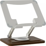 Suport ergonomic pentru laptop și tabletă, construcție premium din oțel carbon și lemn masiv, Gri