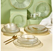 Set de masă, 24 piese, sticlă transparentă/auriu