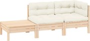 vidaXL Set mobilier grădină cu perne crem, 3 piese, lemn masiv de pin