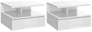 HOMCOM Set de 2 Noptiere Suspendate cu Raft Superior, Design Modern, Lemn, Alb Lucios, 35x32x22.5cm | Aosom Romania