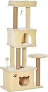 PawHut Ansamblu de joacă pentru Pisici Înalt 136 cm cu Căsuță Detașabilă, Căsuță și Pătuț, Stâlpi din Iută, Bej | Aosom Romania