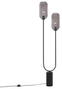 Lampă de podea Art Deco neagră cu sticlă fumurie cu 2 lumini - Rid