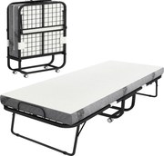 HOMCOM Pat Pliabil Single 90x200 cm cu Saltea de 10 cm Grosime, Cadru din Metal și Roți cu Frână, Negru | Aosom Romania