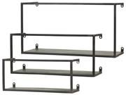 Set de 3 etajere metalice de perete, negru, cu aspect rustic
