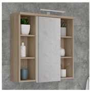 Dulap suspendat pentru baie cu oglindă VENOM, alb/stejar Sonoma