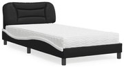 vidaXL Pat cu saltea, negru și alb, 100x200 cm, piele ecologică