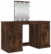 vidaXL Masă de toaletă cu LED, stejar afumat, 130x50x132,5 cm