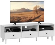 HOMCOM Mobilier TV pentru până la 75" cu 3 sertare, 3 rafturi deschise și pas-cablu, 140 x 34 x 45 cm, alb | Aosom Romania