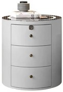 Noptieră inteligentă multifuncțională rotundă, 3 sertare, iluminare LED-uri Touch, blocare amprentă, încărcare fără fir, sticlă securizată, Gri