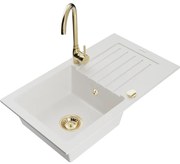 Mexen Pablo chiuvetă de granit cu 1 compartiment cu scurgător și baterie de bucătărie Telma, alb - 6510-20-670200-50