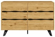 Comodă cu 6 sertare, picioare metalice, mult spațiu de depozitare, 120x40x75,5 cm, Culoare naturală