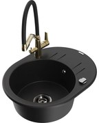 Mexen Kevin chiuvetă de granit cu 1 cameră și baterie de bucătărie Duo, negru - 6517-77-671701-57-B