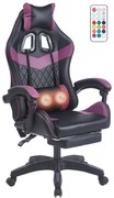Scaun gaming, sistem iluminare bandă LED RGB, masaj în perna lombară, suport picioare, Negru/Mov
