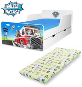 Pat copii Paw Patrol 2 pentru 2-12 ani cu sertar si saltea de lana PC-P-MK-SRT-PAW2-80