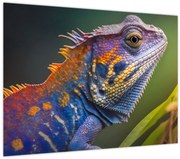 Tablou pe sticlă - Iguana colorată (70x50 cm)
