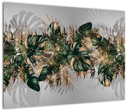 Tablou pe sticlă - Frunze tropicale, Galben - auriu (70x50 cm)