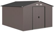 Outsunny Magazie de Grădină 8.3m² din Oțel Zincat, Uși Duble Glisante, 277x322x192 cm, Maro | Aosom Romania