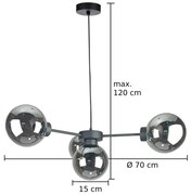 Lustră pe cablu KALIOPE II 4xE14/50W/230V negru/negru fumuriu