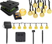 Ghirlandă solară decorativă LED, 50 LED, 8 funcții, acumulator 500 mAh, 9,5 m, IP67, alb cald