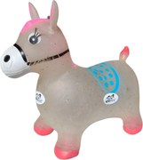 Calut de sarit gonflabil NOVOKIDS™ Jumping Donkey, Cu sunete si lumini, Dimensiuni 55X50X25 cm, Pentru interior si exterior, Max 50 kg, Rosu Gri