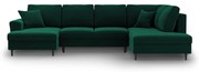 Colțar verde extensibil, cu spațiu de depozitare cu tapițerie din catifea (cu colț pe partea dreaptă-în formă de "U") Kyoto – Cosmopolitan Design