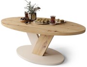 Mazzoni LOVA Stejar Artisan/Bej (Șampanie) - MĂSUȚĂ OVALĂ 110x60 cm MĂSUȚĂ DE CAFEA MODERNĂ