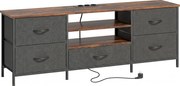 HOMCOM Comodă TV 140 cm, suport TV 165,1 cm, stație de încărcare, 5 sertare din material textil, rafturi deschise, 140x30x50cm, maro | Aosom Romania