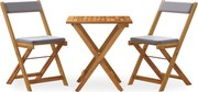 vidaXL Set bistro pliabil cu perne, 3 piese, lemn masiv de acacia