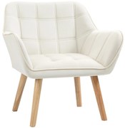 Fotoliu de design scandinav HOMCOM din lemn si catifea crem, pentru sufragerie/birou, 68,5x61x72,5cm | Aosom Romania