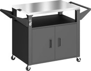 Outsunny Cărucior de bucătărie cu roți, cărucior de servire, cărucior cu dulap, mânere, suprafață din oțel inoxidabil 117 x 55 x 78 cm Negru | Aosom Romania